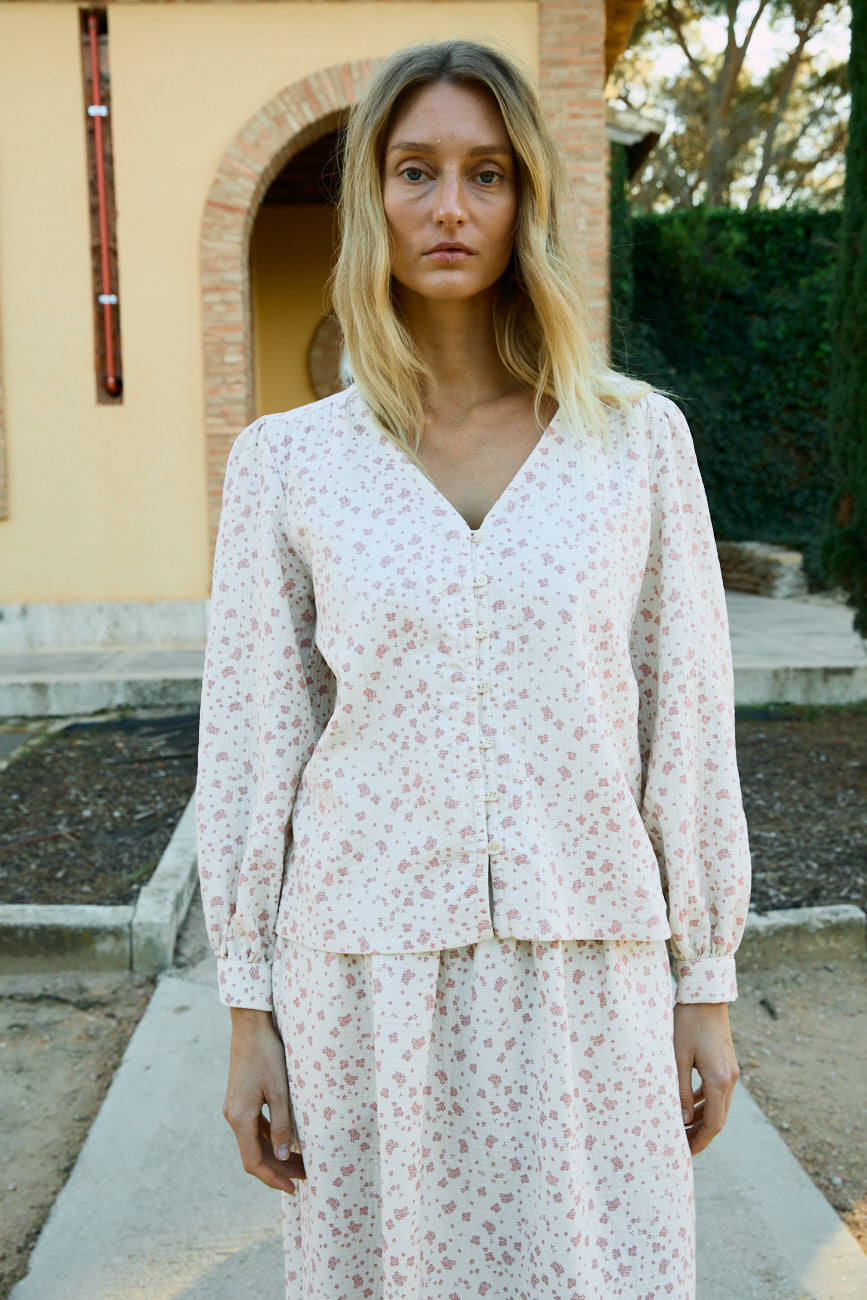 Karen white and red lilies blouse