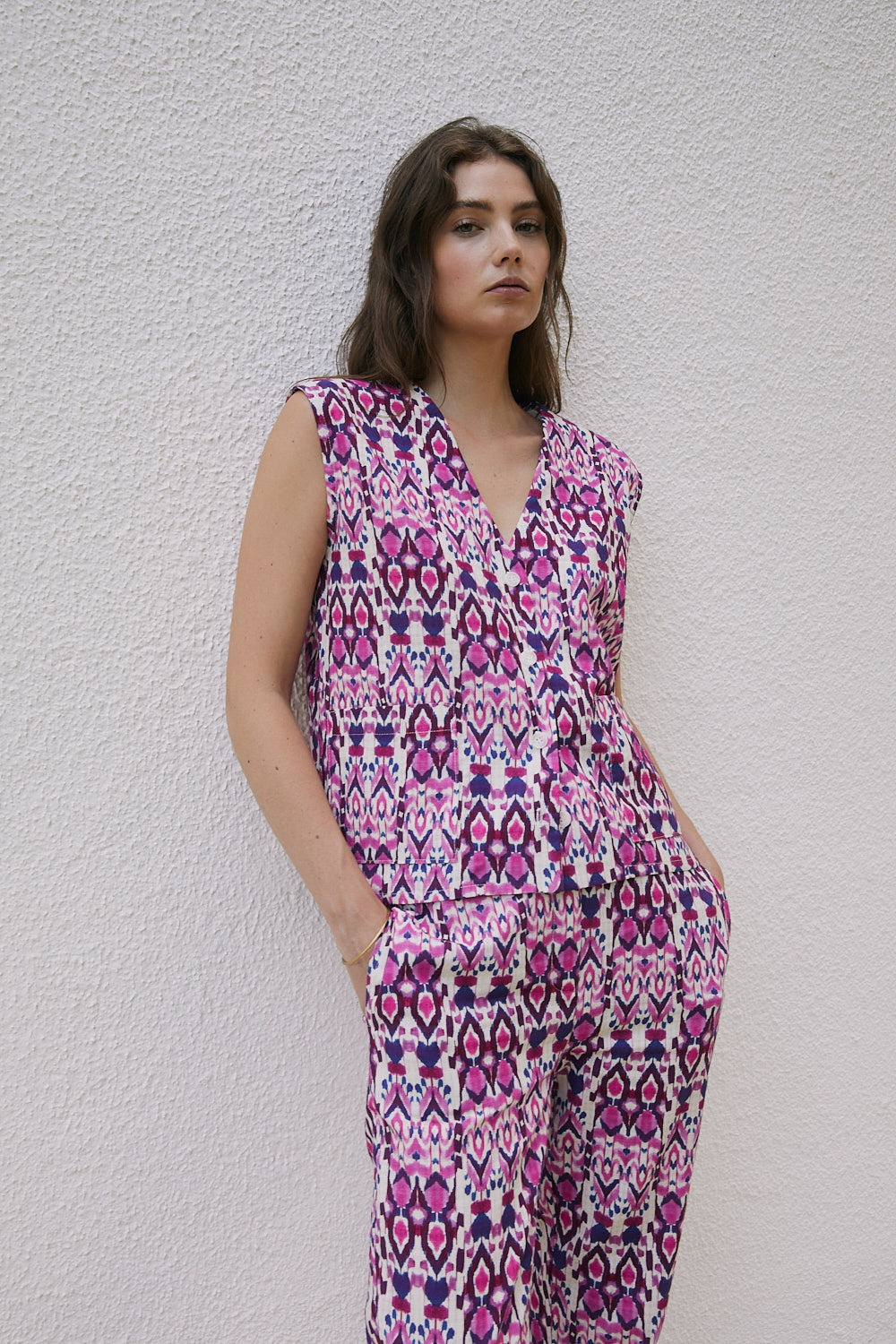 KARL fuchsia ikat vest
