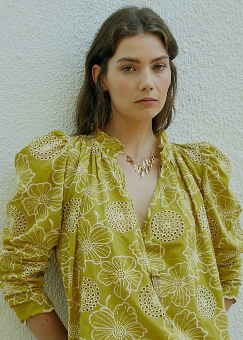 TRACEY TOP mustard embroidered blouse