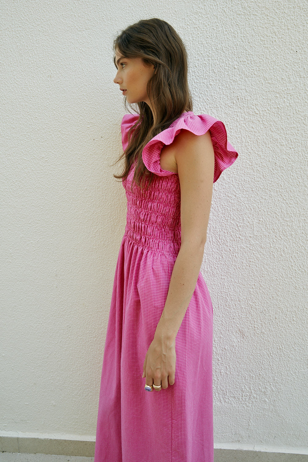 MARINA dress fuchsia check
