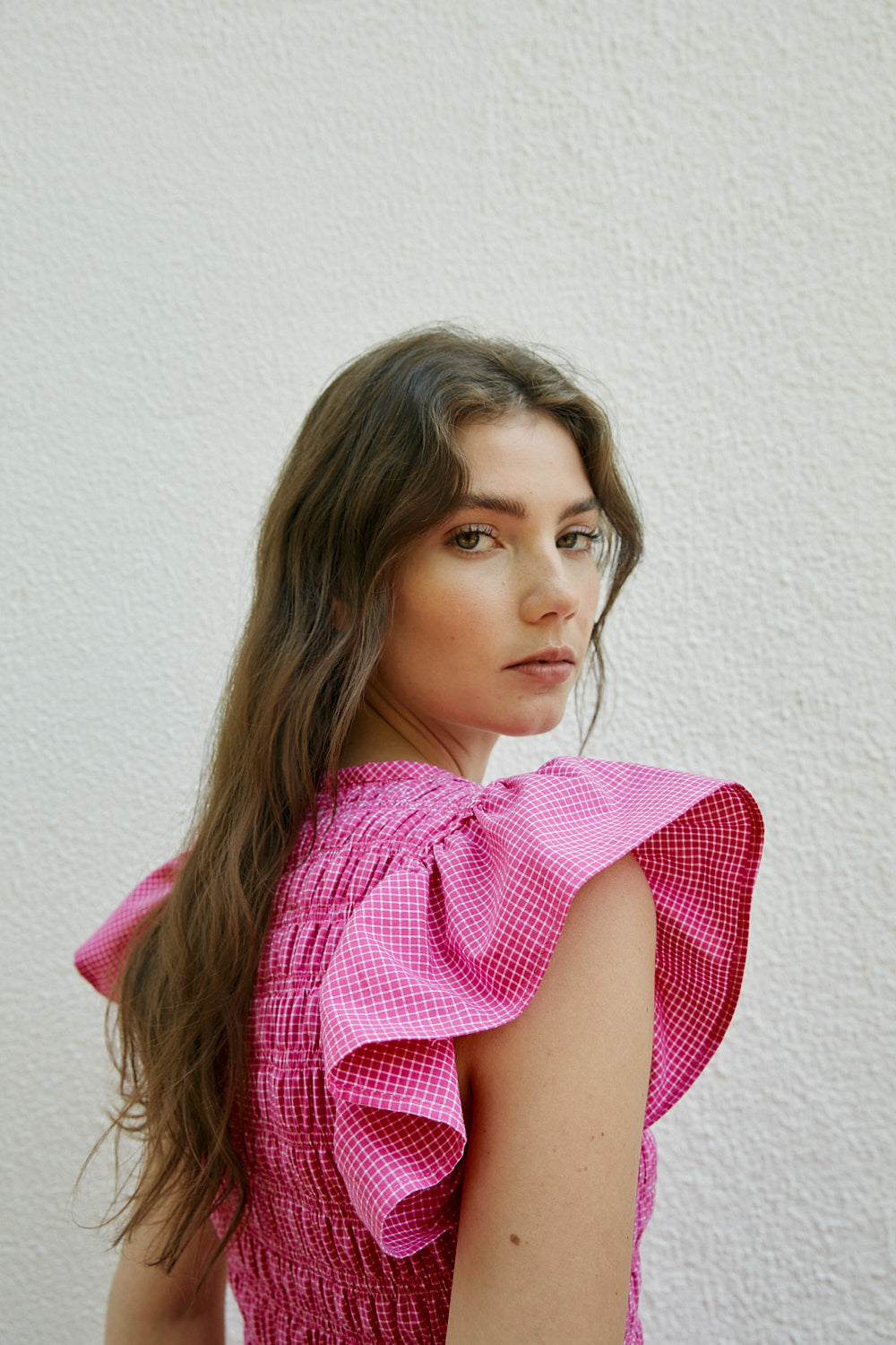 MARINA dress fuchsia check