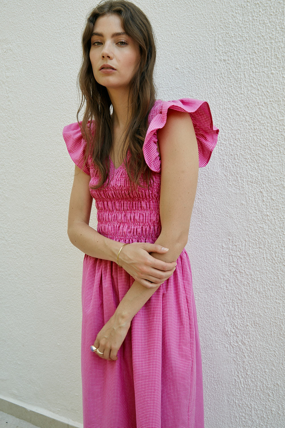 MARINA dress fuchsia check
