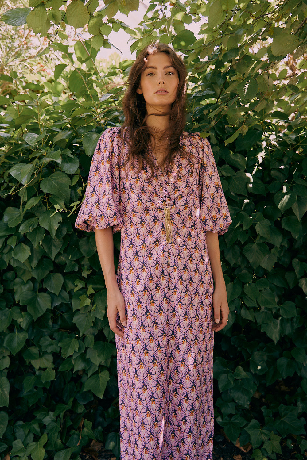 CARLA dress with lilac motifs