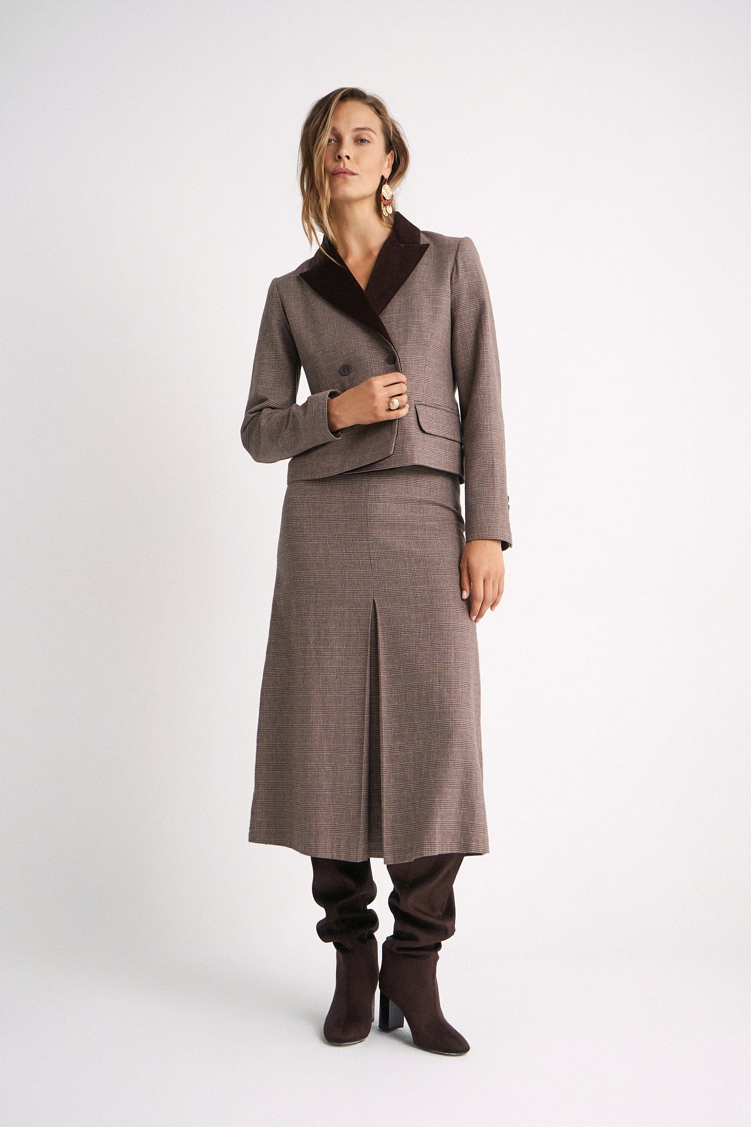 Ivet Brown Check Skirt