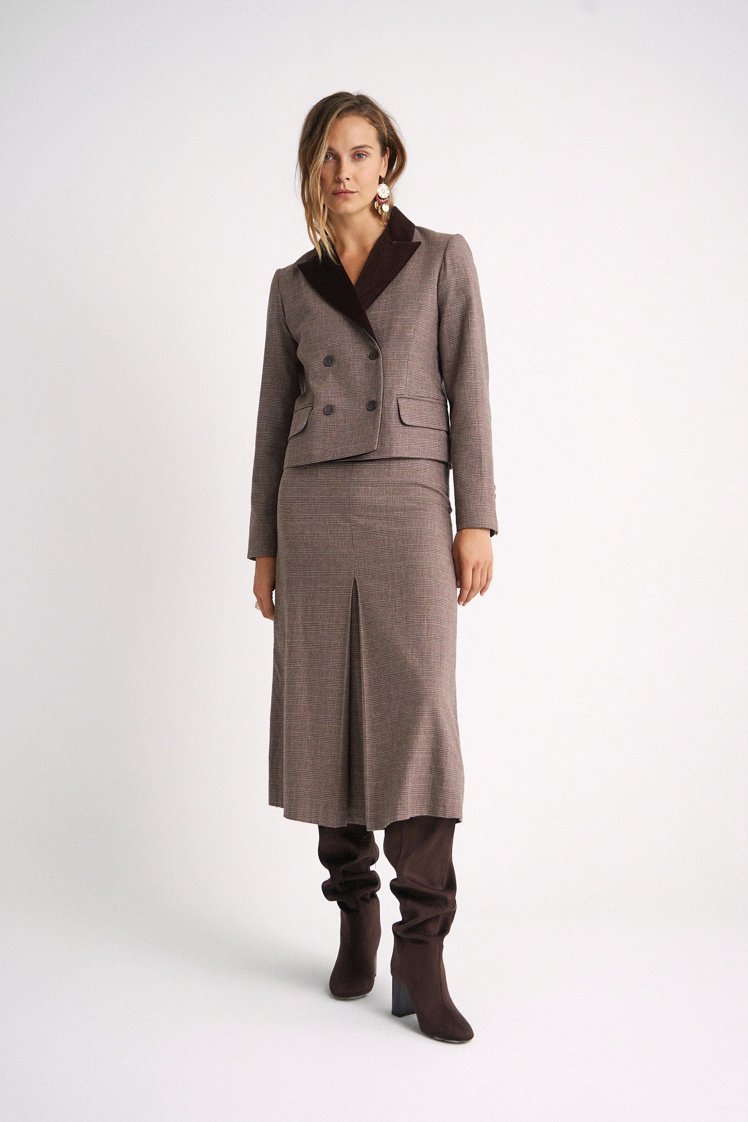 Ivet Brown Check Skirt