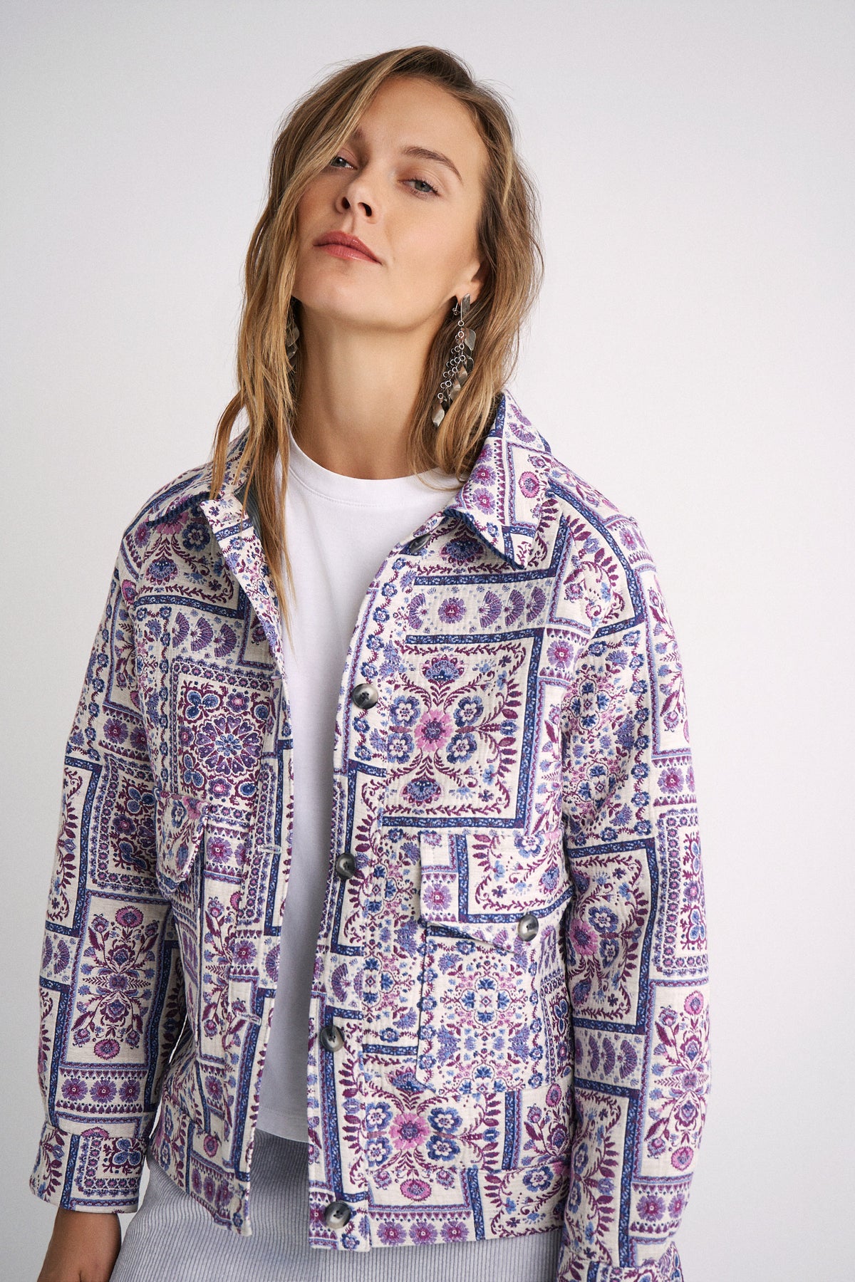 White Tapestry Bomber Jacket