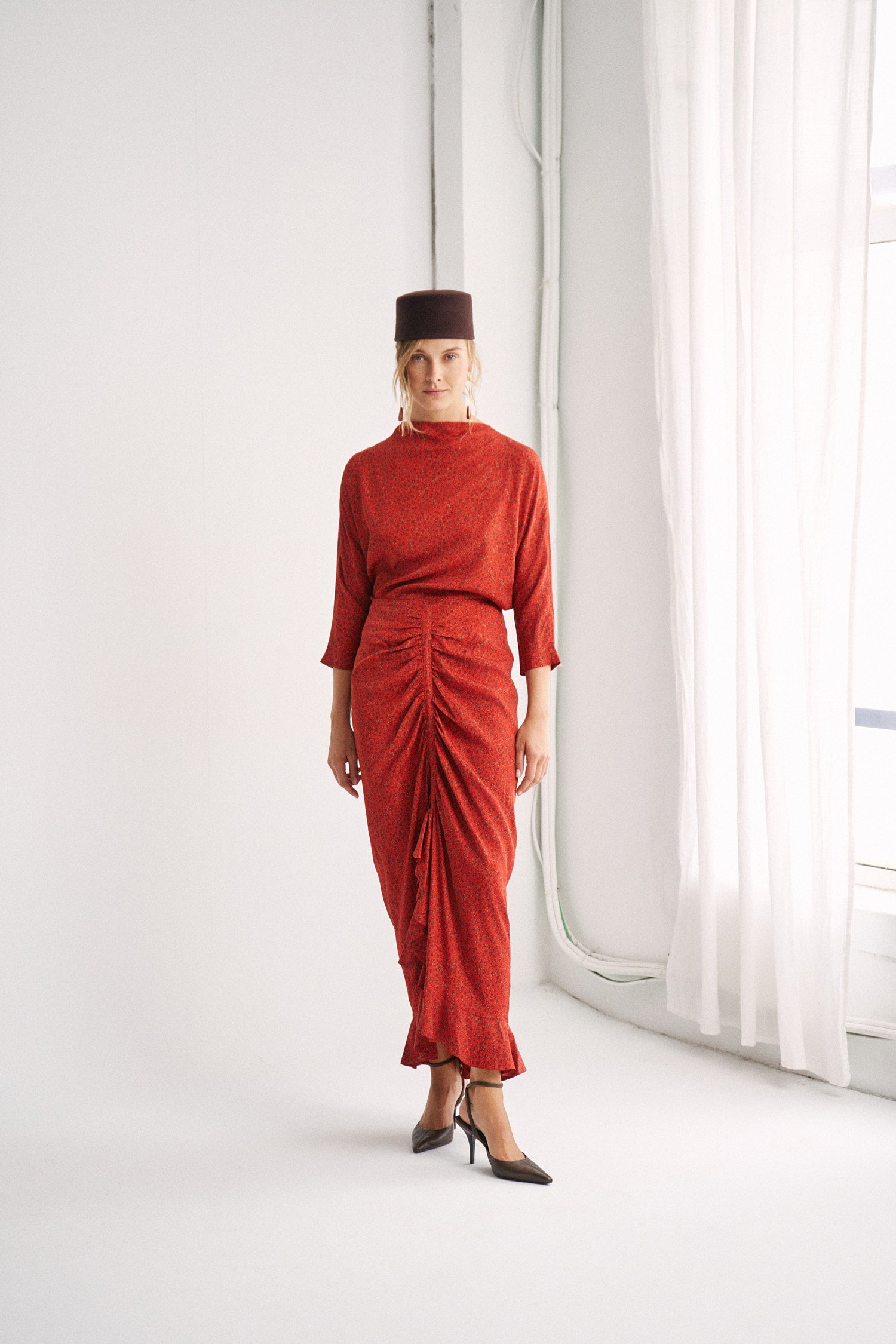 Falda Magaly maxi Red flowers