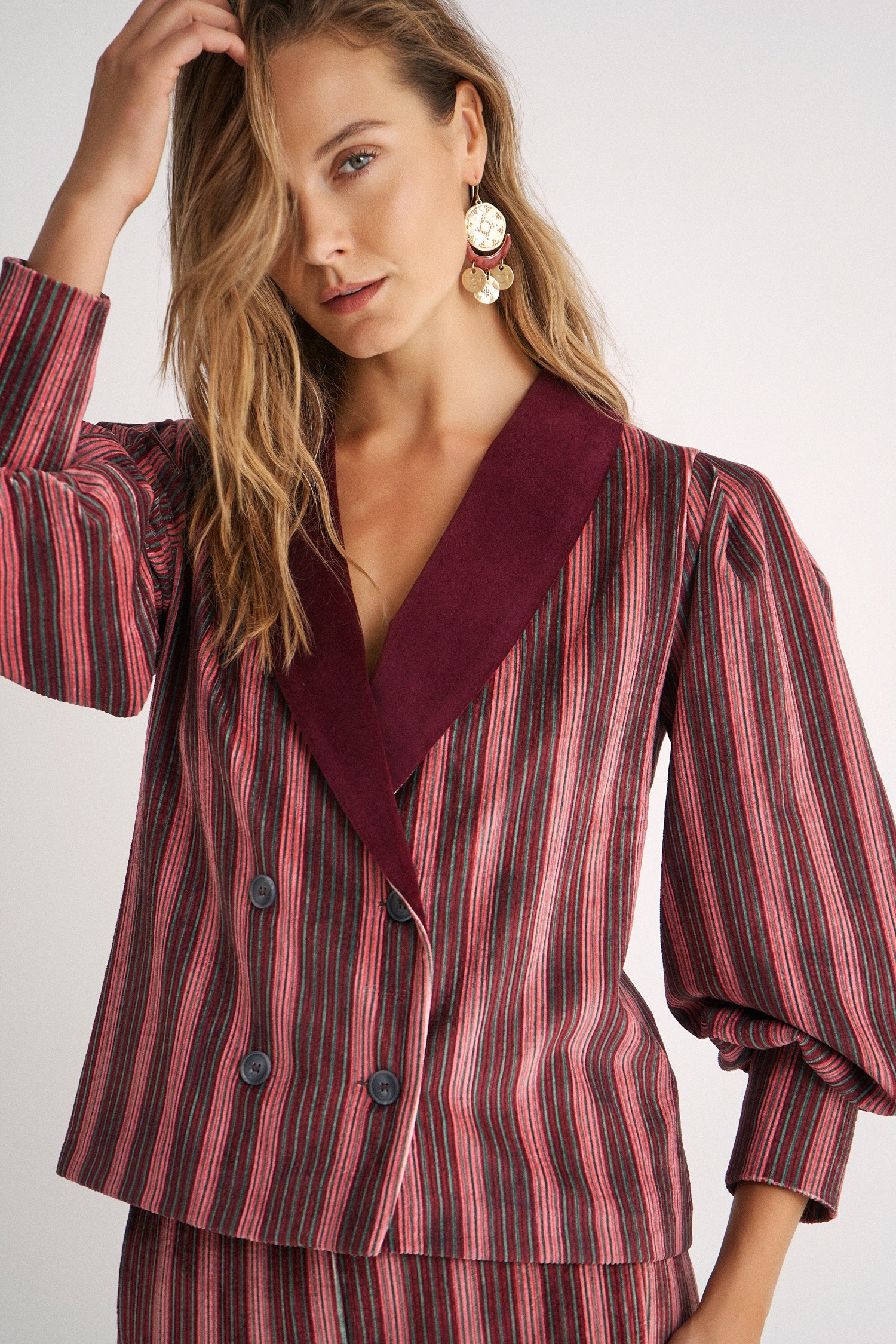 Chaqueta Arabela Granate Stripes Velvet