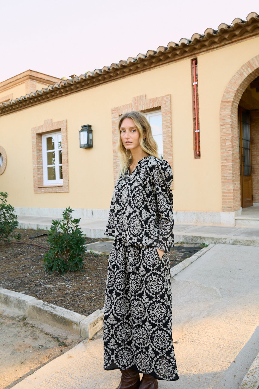 Tracey black embroidery blouse