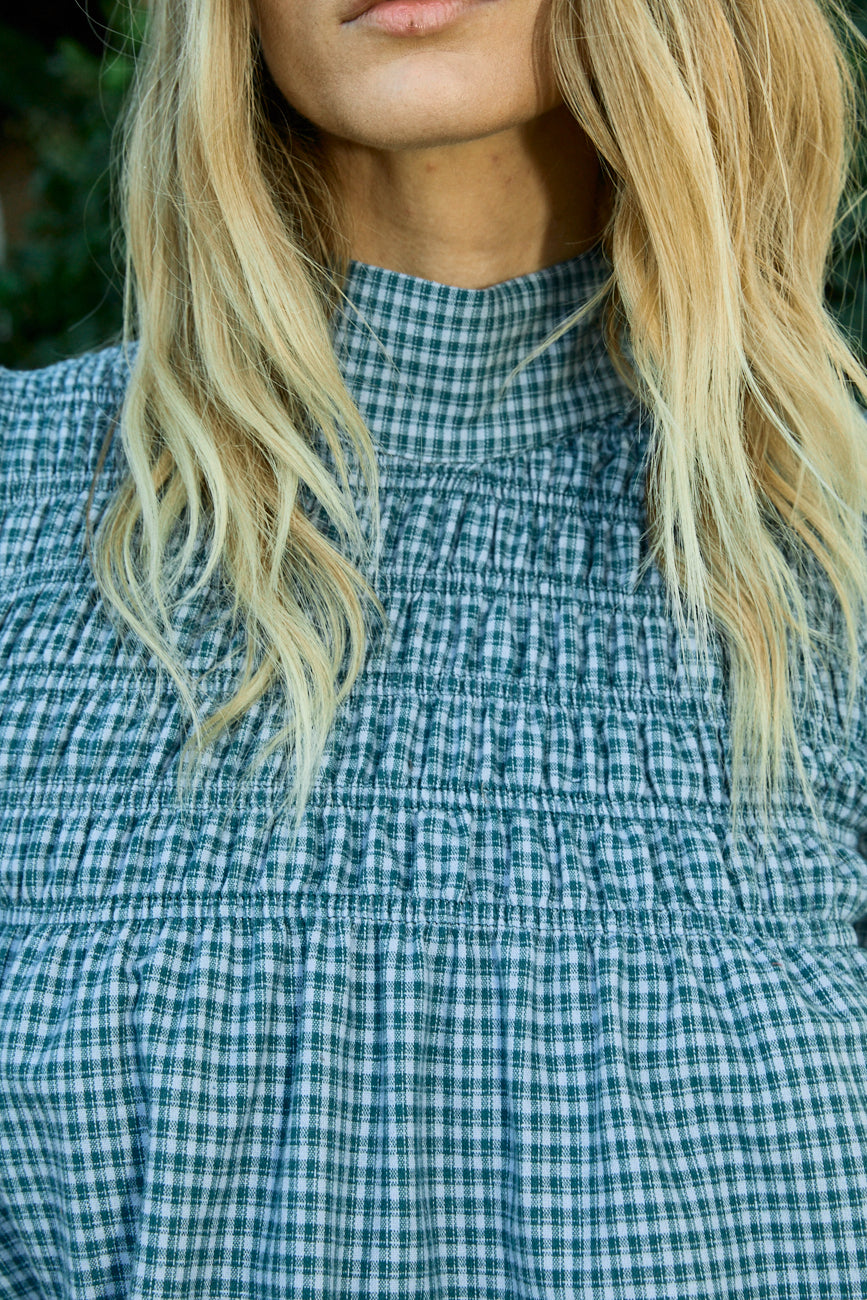 Eline blue check blouse