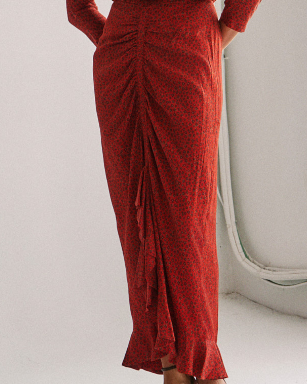 Falda Magaly maxi Red flowers