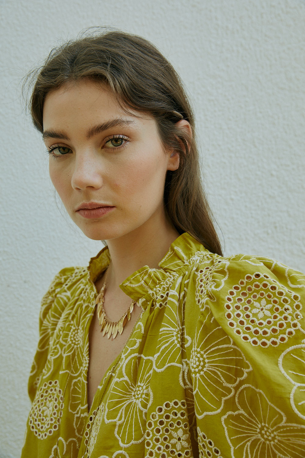 TRACEY TOP mustard embroidered blouse