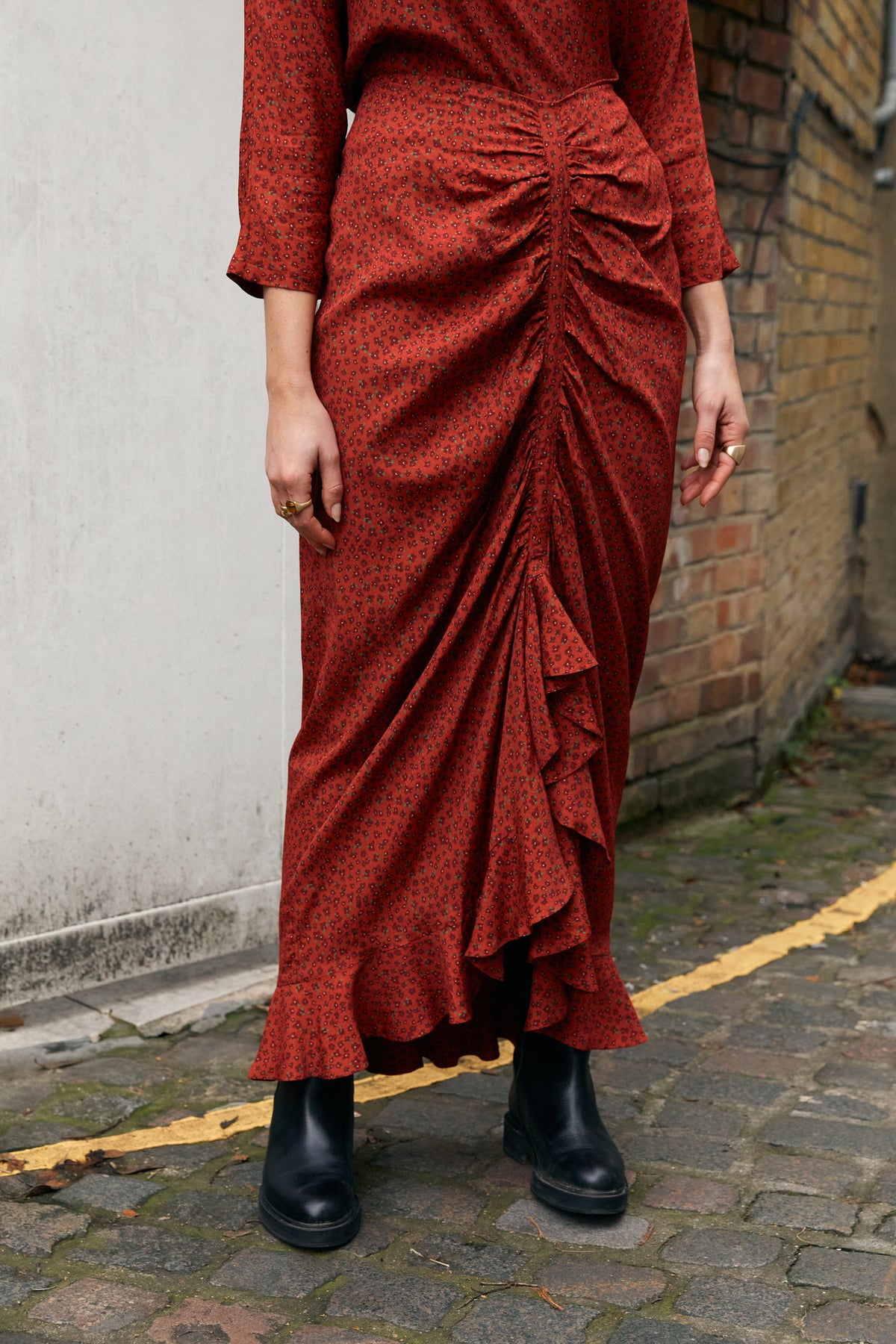 Falda Magaly maxi Red flowers