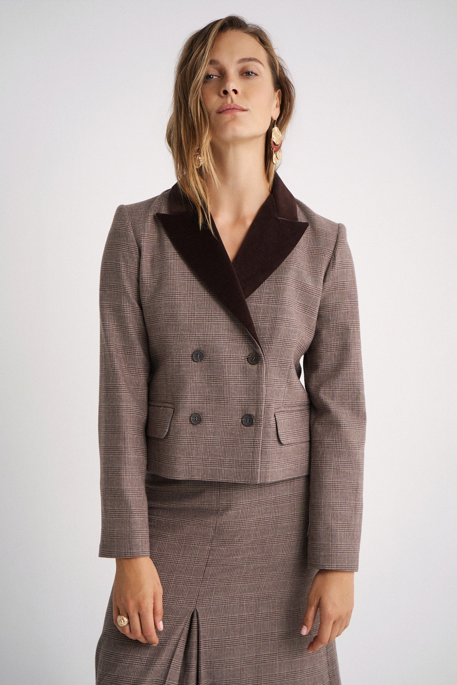Ivet Brown Check Skirt