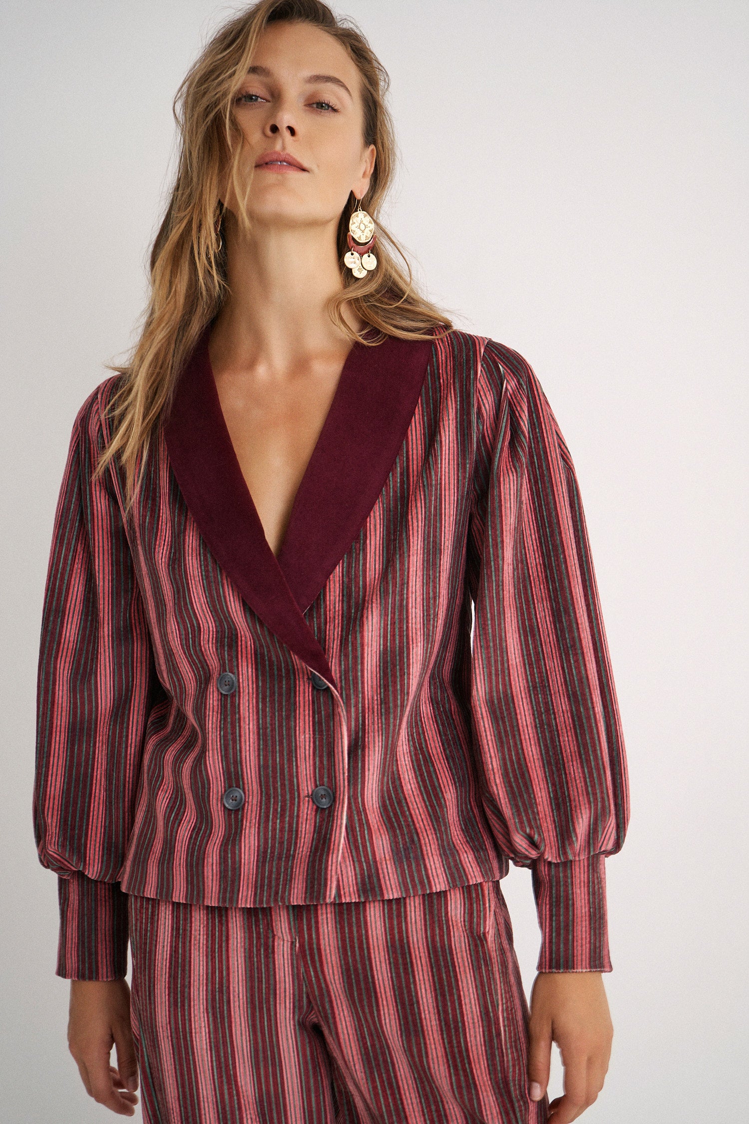 Chaqueta Arabela Granate Stripes Velvet