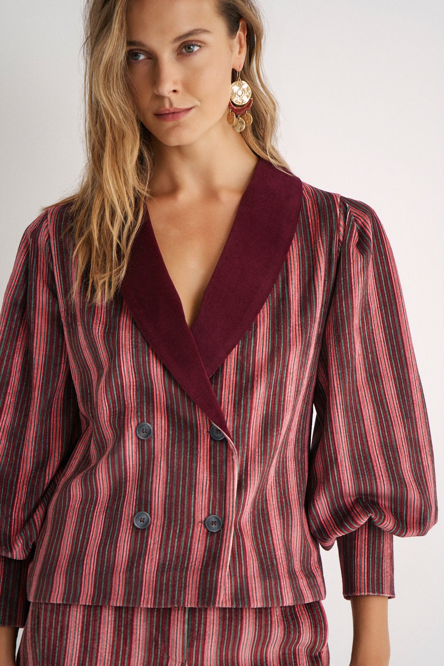 Chaqueta Arabela Granate Stripes Velvet